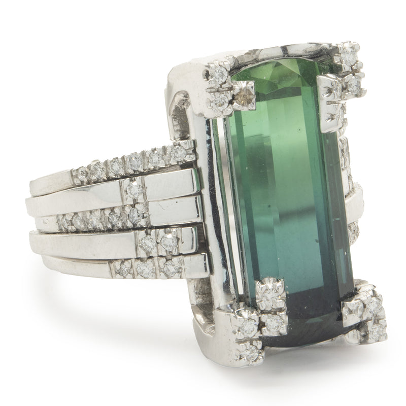 Green Tourmaline and Diamond Cocktail Ring