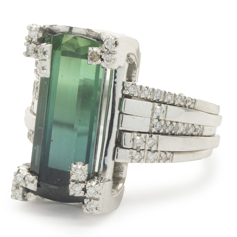 Green Tourmaline and Diamond Cocktail Ring