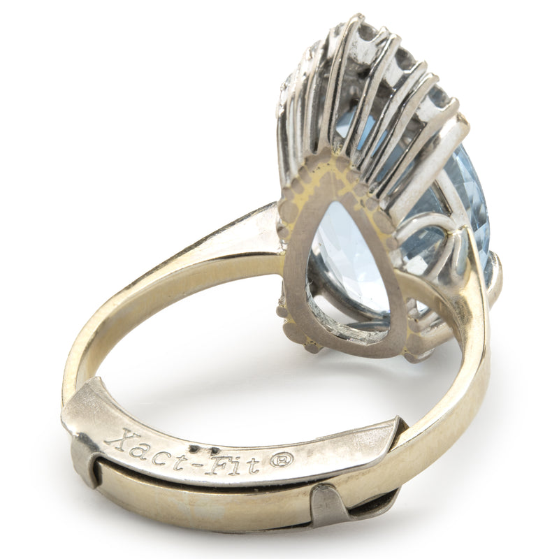 14k White Gold Diamond and Aquamarine Ring