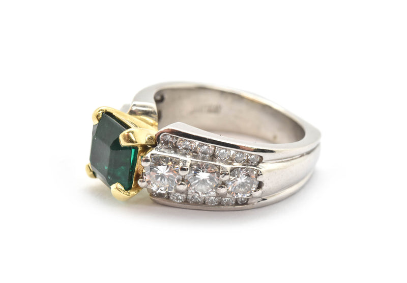 Scott Kay Platinum and 18k Yellow Gold Square-Cut Emerald and Diamond Ring