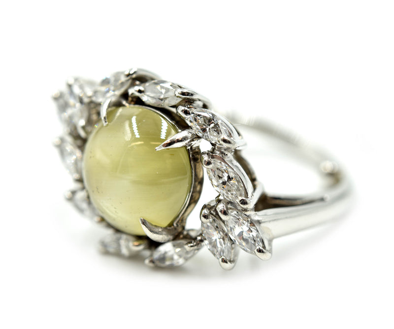 Ladies Cat Eye Chrysoberyl and Marquise Diamond Platinum Fashion Ring