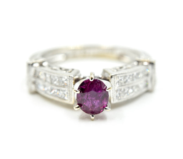 Garnet and Diamond Ring 14k White Gold