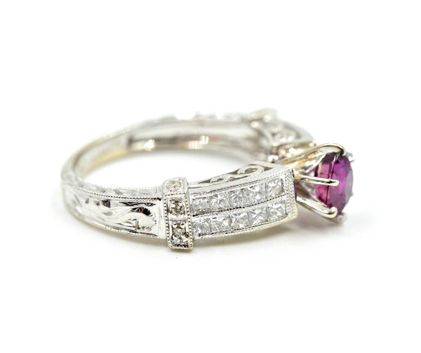 Garnet and Diamond Ring 14k White Gold