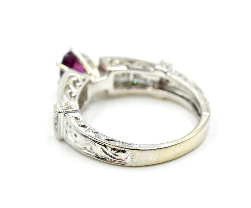 Garnet and Diamond Ring 14k White Gold
