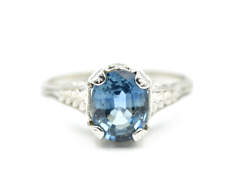 Vintage 1.70 Carat Oval Blue Sapphire Platinum Ring