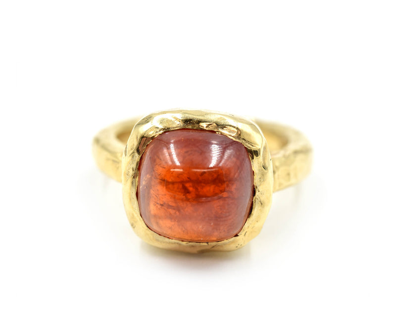 Cabochon Red Tourmaline 14k Yellow Gold Hammered Ring