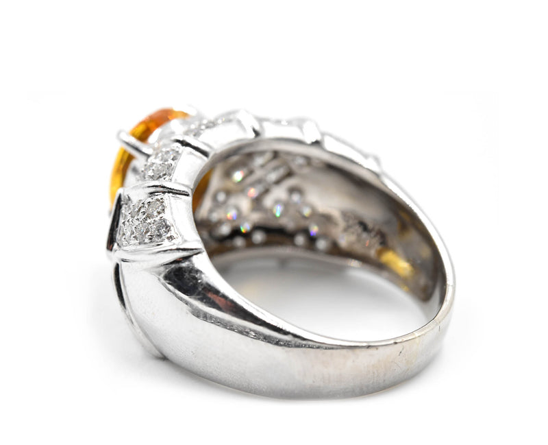 2.60 Carat Golden Sapphire & Diamond 18k White Gold Ring