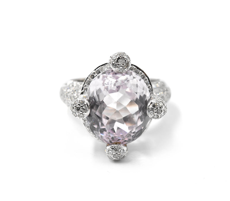 6.75 Carat Kunzite & Diamond 18k White Gold Ring