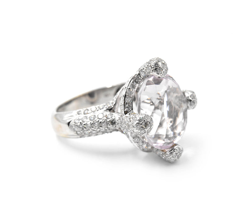 6.75 Carat Kunzite & Diamond 18k White Gold Ring