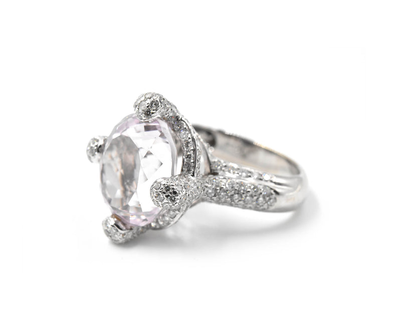6.75 Carat Kunzite & Diamond 18k White Gold Ring
