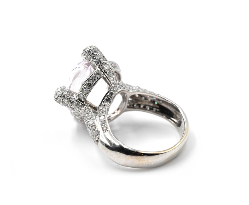 6.75 Carat Kunzite & Diamond 18k White Gold Ring
