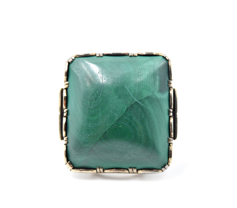 Vintage 1920s Malachite 9k Yellow Gold Ring