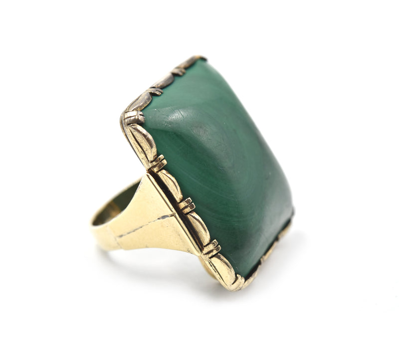 Vintage 1920s Malachite 9k Yellow Gold Ring