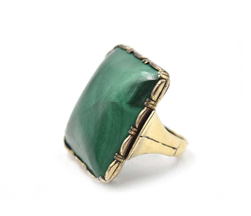 Vintage 1920s Malachite 9k Yellow Gold Ring