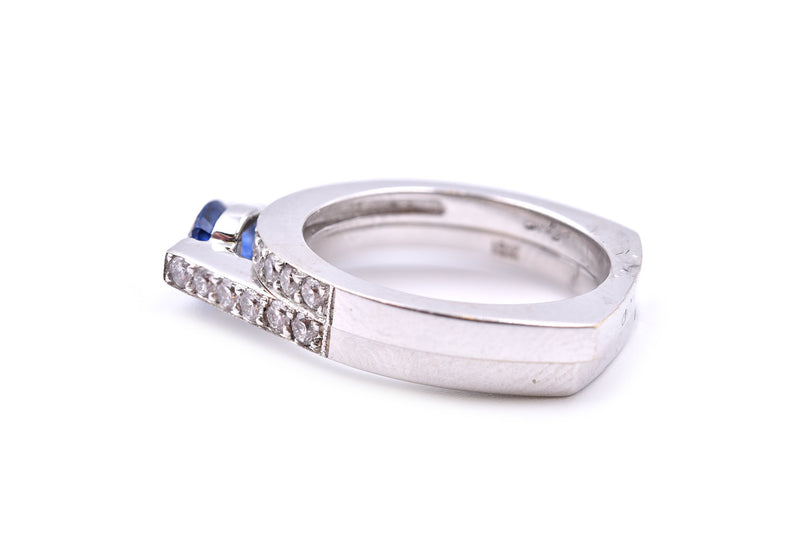 1.00 Carats Sapphire and Diamond 18k White Gold Ring Set
