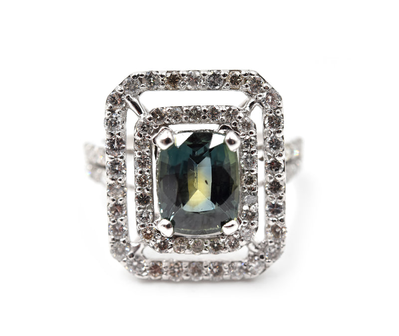 3.21 Carat Deniyaya Sapphire & Diamond 14k White Gold Ring