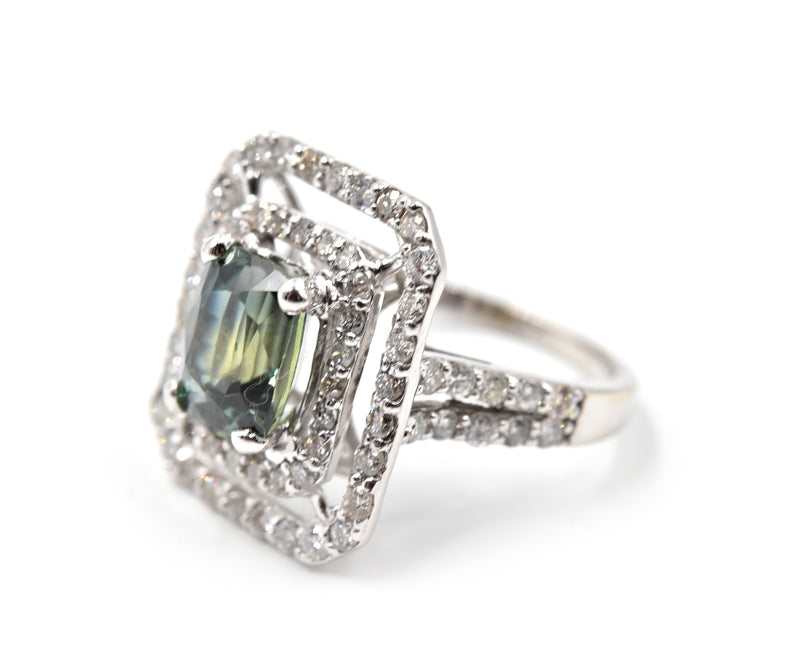 3.21 Carat Deniyaya Sapphire & Diamond 14k White Gold Ring