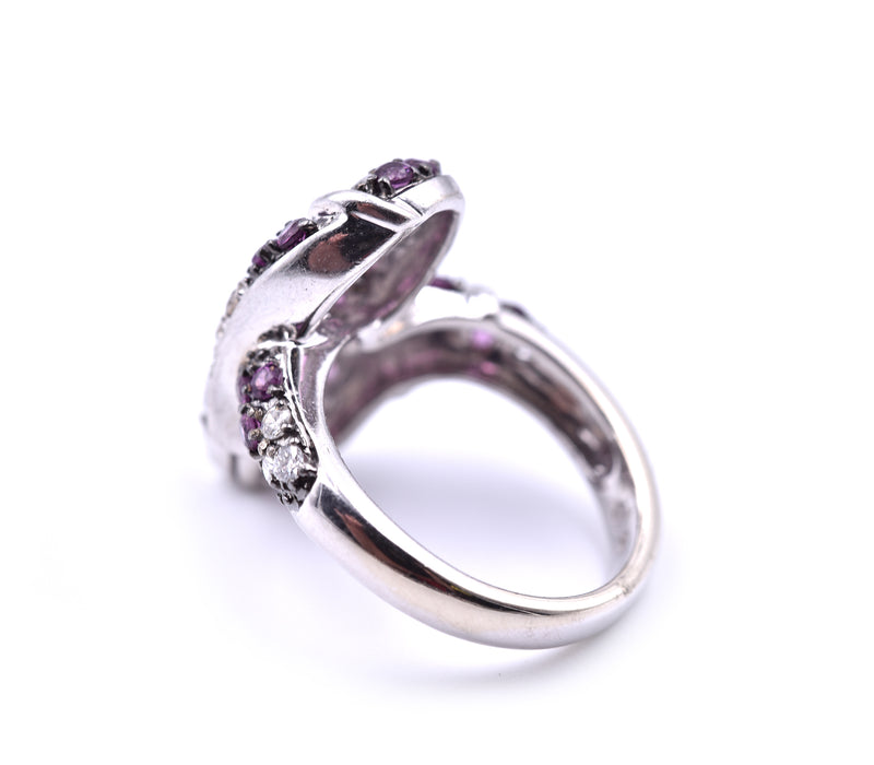 14k White Gold Diamond and Pink Tourmaline Snake Ring