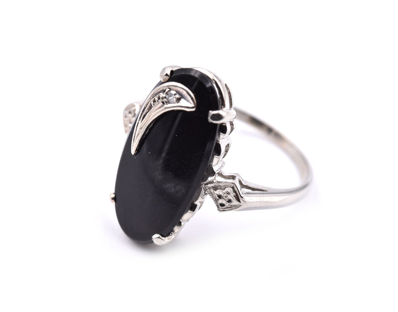 14k White Gold Onyx and Diamond Ring