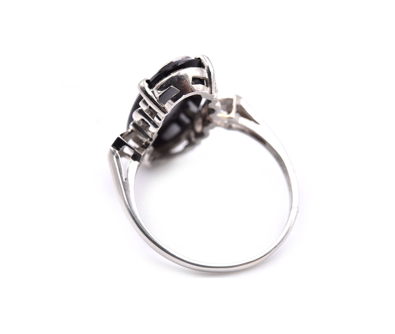 14k White Gold Onyx and Diamond Ring