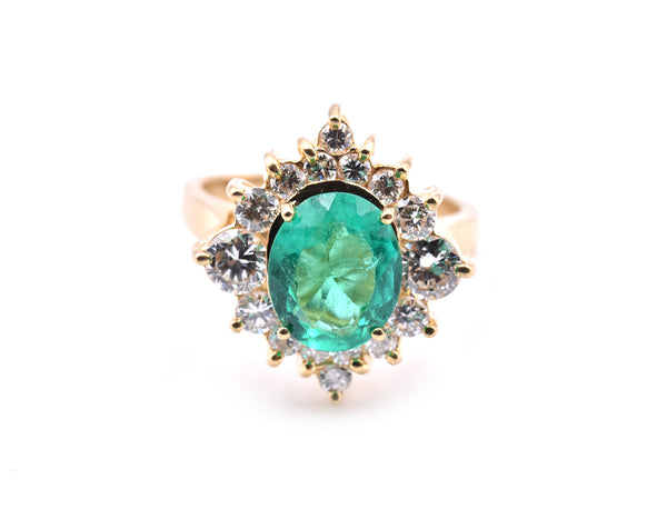 18k Yellow Gold Emerald and Diamond Ring
