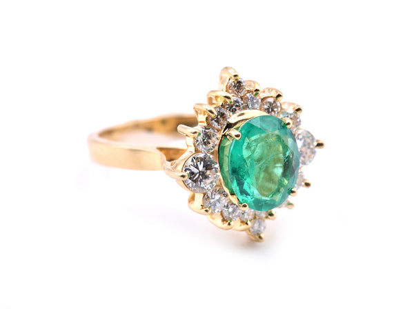 18k Yellow Gold Emerald and Diamond Ring