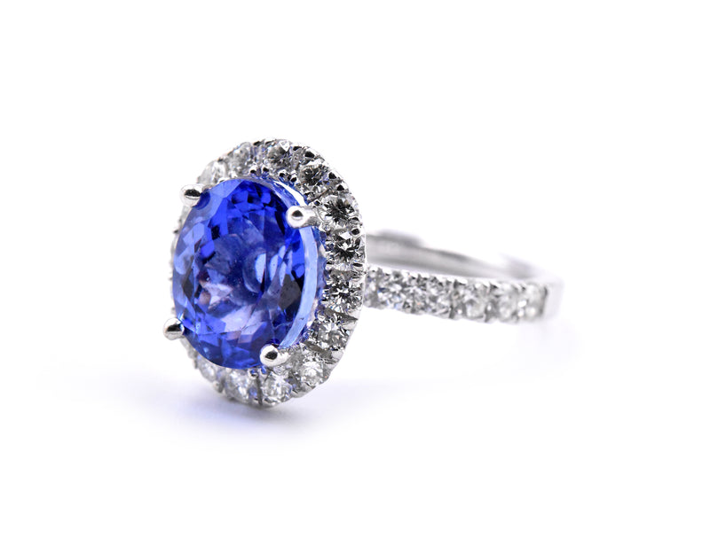 14k White Gold Tanzanite and Diamond Halo Ring