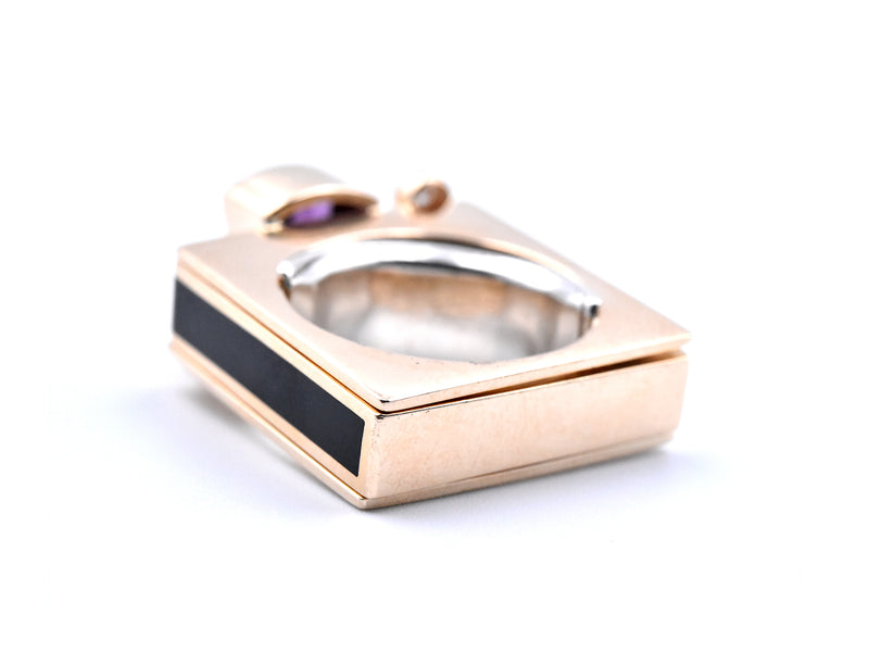 14k Yellow Gold Garnet, Zircon, Diamond, and Onyx Geometric Ring