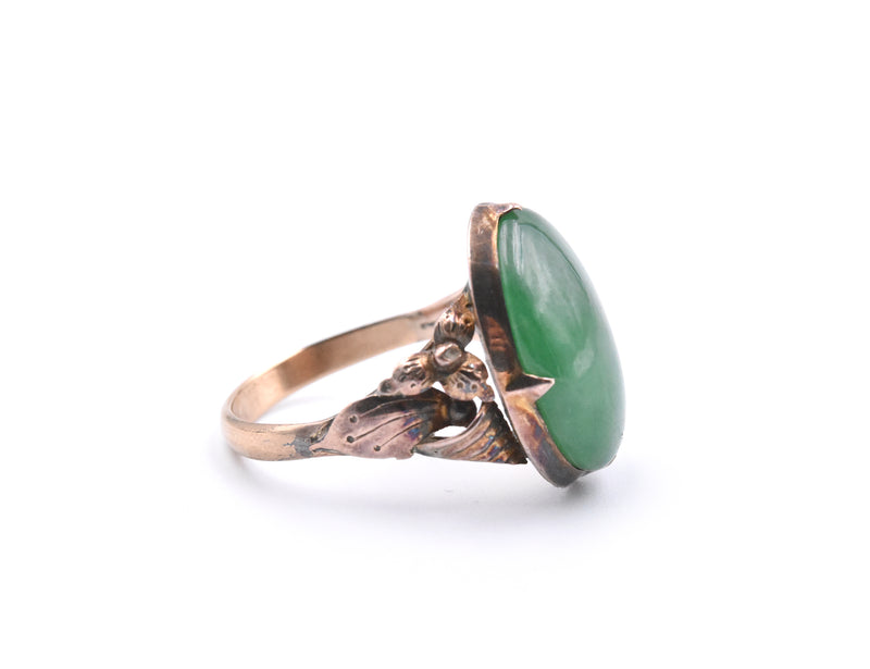 10k Yellow Gold Vintage Cabochon Jade Ring