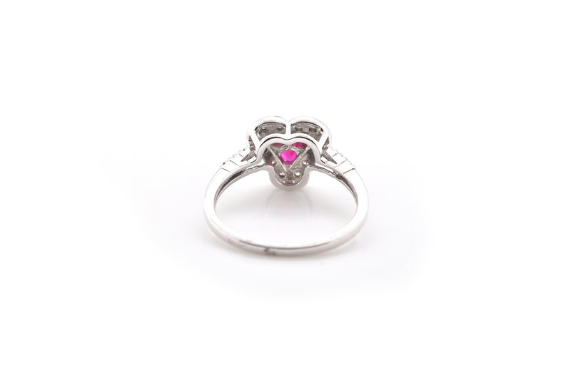 14k White Gold Ruby Trio and Diamond Ring