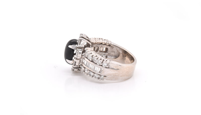 14k White Gold Onyx and Diamond Halo Ring