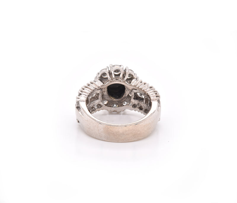 14k White Gold Onyx and Diamond Halo Ring