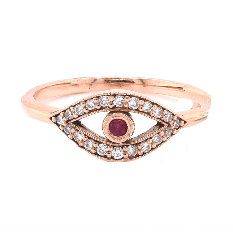 14k Rose Gold Yellow Diamond and Ruby Eye Ring