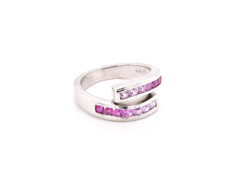 14k White Gold Sapphire and Ruby Bypass Ring