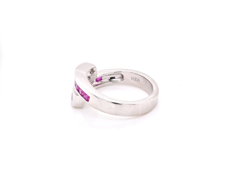 14k White Gold Sapphire and Ruby Bypass Ring