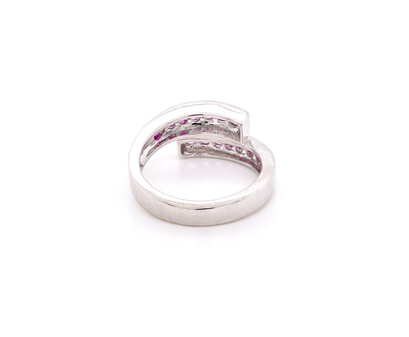 14k White Gold Sapphire and Ruby Bypass Ring