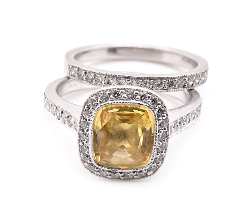Platinum Yellow Sapphire and Diamond Ring Set