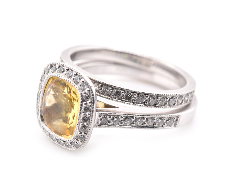 Platinum Yellow Sapphire and Diamond Ring Set