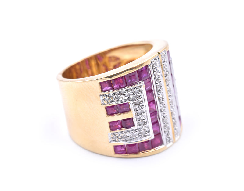 18k Yellow Gold Ruby and Diamond Mosaic Band Ring