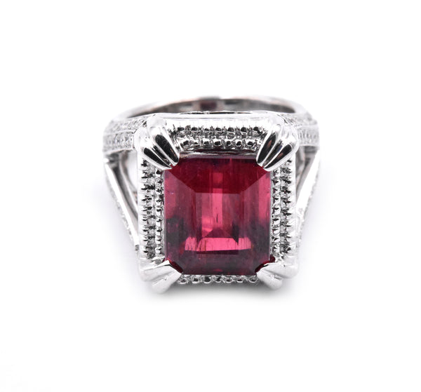 18 Karat White Gold Rubellite Tourmaline and Diamond Fashion Ring