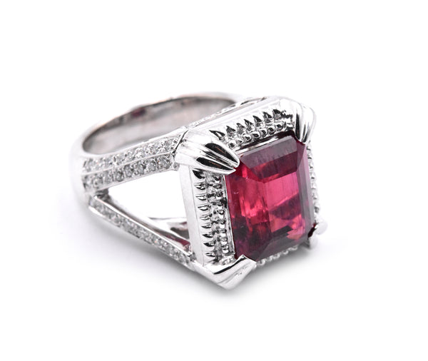 18 Karat White Gold Rubellite Tourmaline and Diamond Fashion Ring