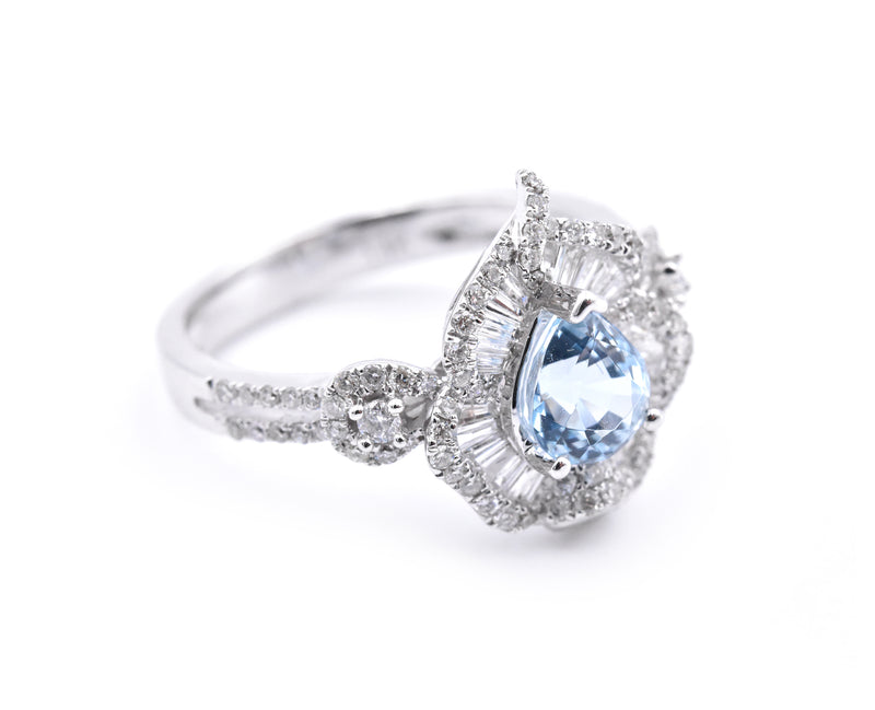 14 Karat White Gold Aquamarine and Diamond Ring