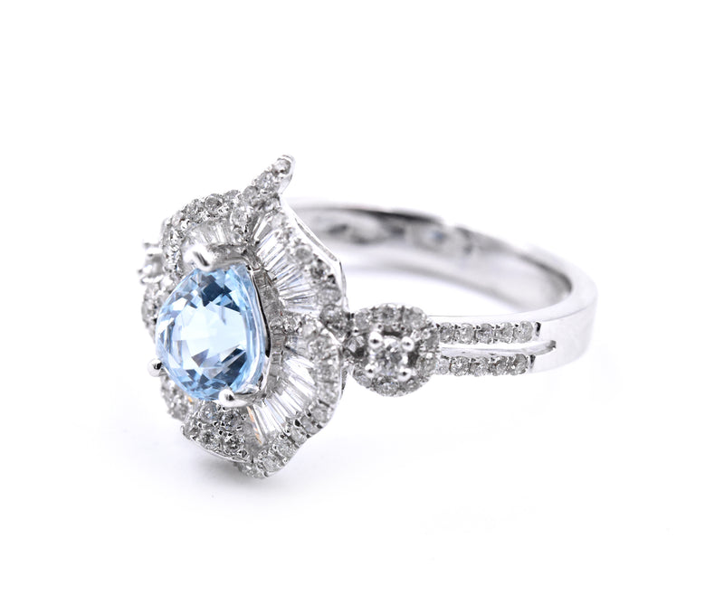 14 Karat White Gold Aquamarine and Diamond Ring
