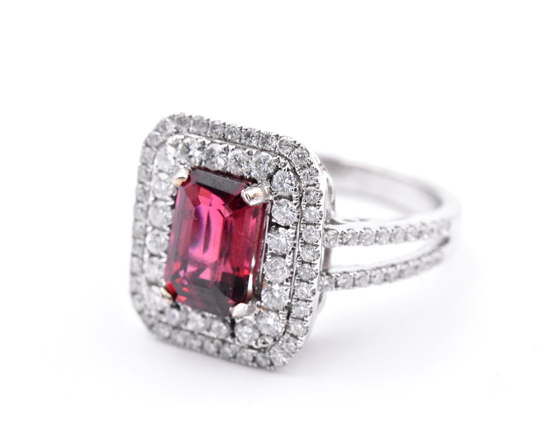 14 Karat White Gold Natural Red Spinel and Diamond Ring