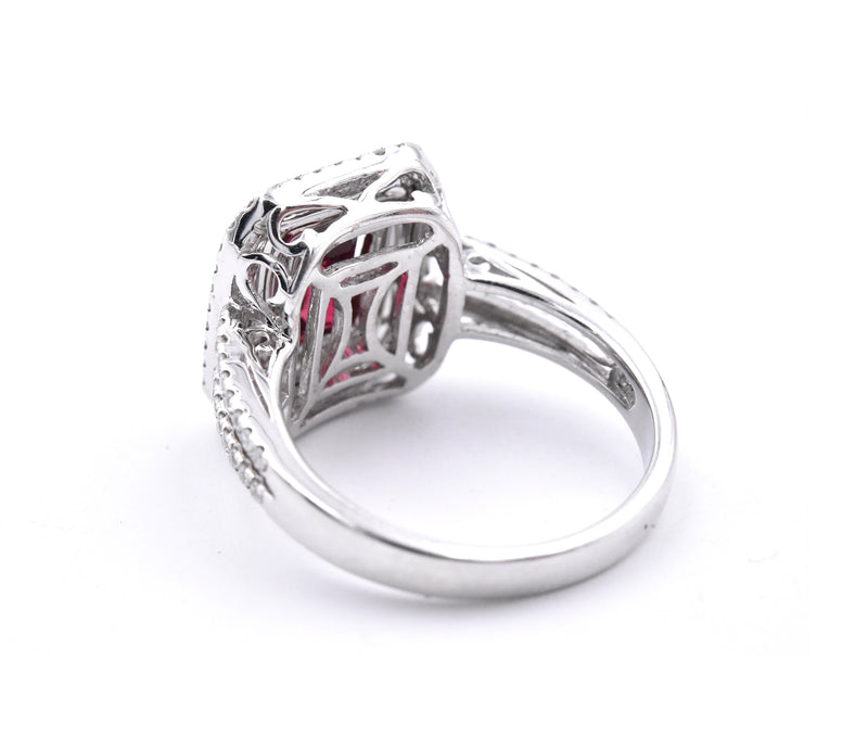 14 Karat White Gold Natural Red Spinel and Diamond Ring