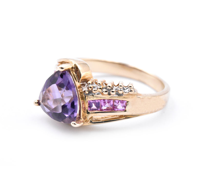 10 Karat Yellow Gold Amethyst and Diamond Ring