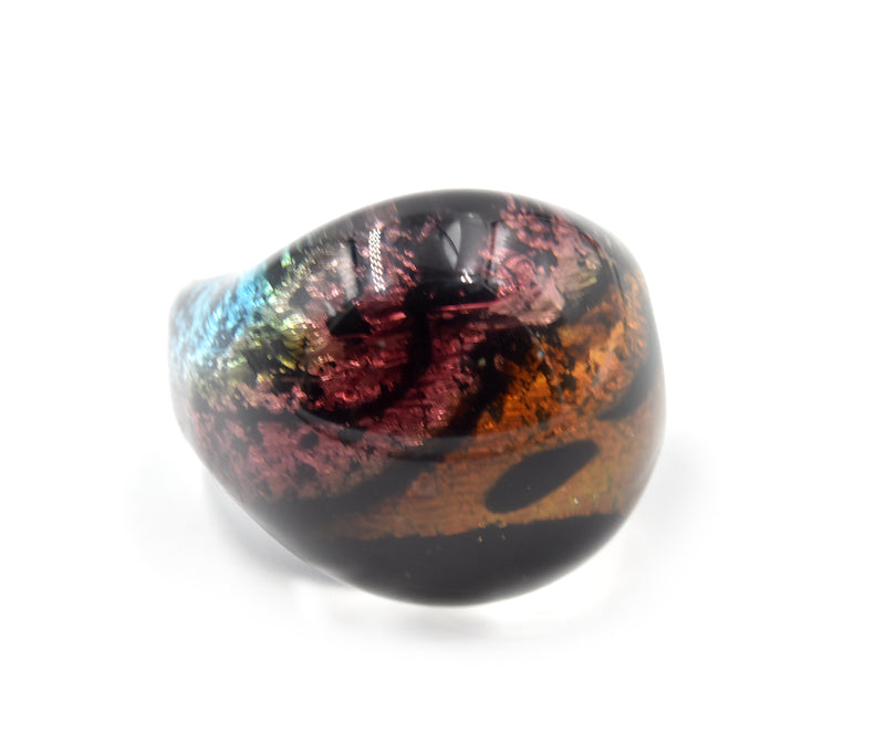 Multi-Color Purple-Orange Glass Fashion Dome Ring