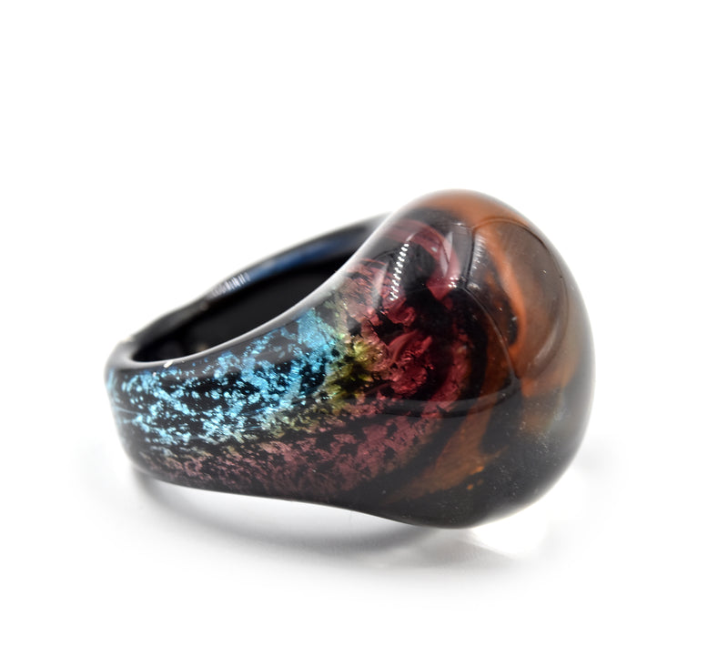 Multi-Color Purple-Orange Glass Fashion Dome Ring