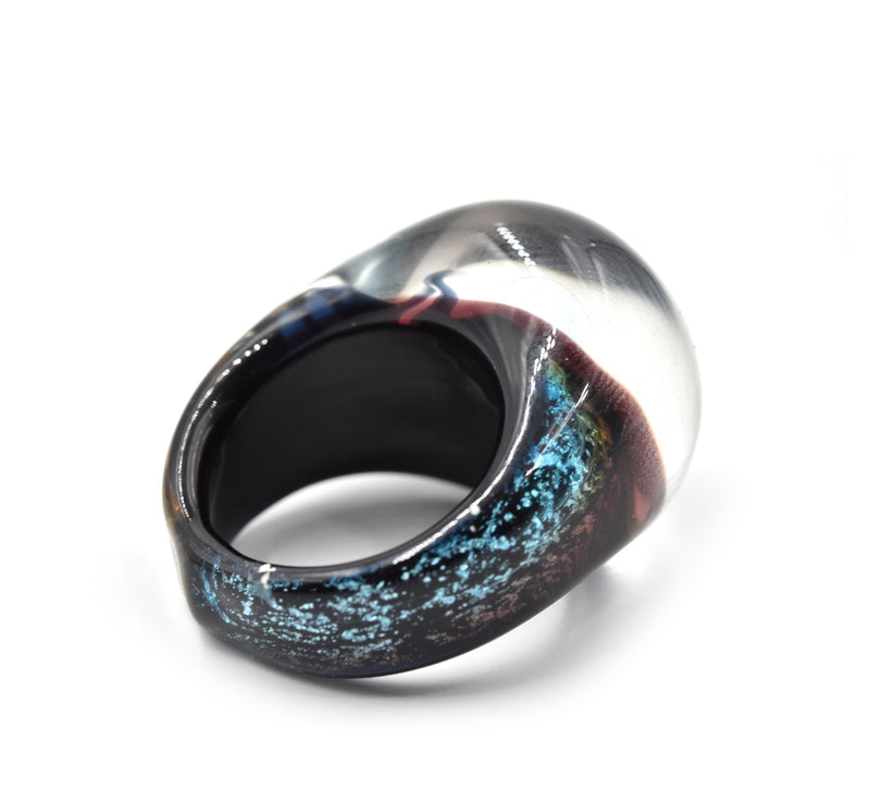 Multi-Color Purple-Orange Glass Fashion Dome Ring