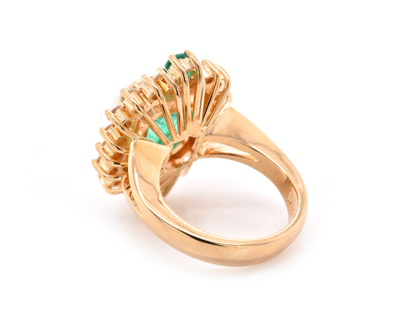 18 Karat Yellow Gold Emerald and Diamond Ring